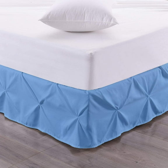 Luxury Pinch Pleated Bed Skirt 100% Egyptian Cotton 800 Thread Count 1-Piece Pintuck Bed Skirt 15" Inch Drop Length - California King Size (72" x 84") Inch, Light Blue Solid