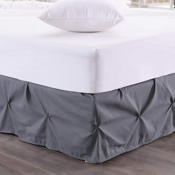 Luxury Pinch Pleated Bed Skirt 100% Egyptian Cotton 800 Thread Count 1-Piece Pintuck Bed Skirt 15" Inch Drop Length - King Size (78" x 80") Inch, Dark Grey Solid