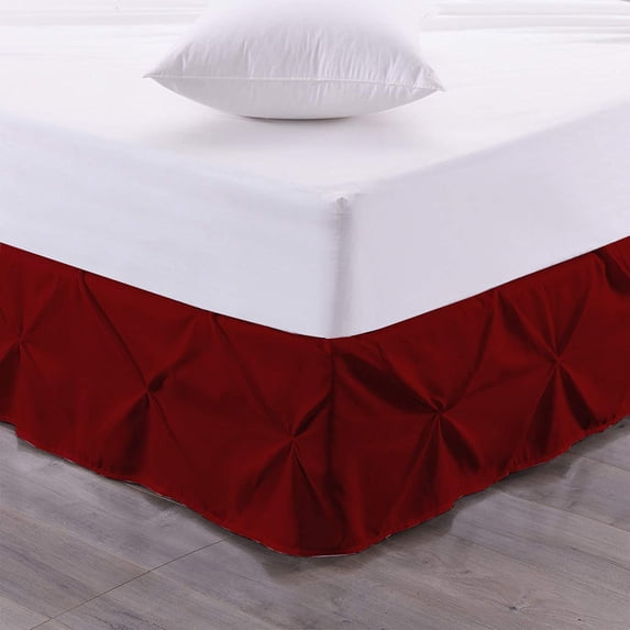Luxury Pinch Pleated Bed Skirt 100% Egyptian Cotton 800 Thread Count 1-Piece Pintuck Bed Skirt 15" Inch Drop Length - Queen Size (60" x 80") Inch, Burgundy Solid