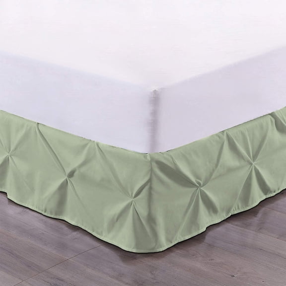 Luxury Pinch Pleated Bed Skirt 100% Egyptian Cotton 800 Thread Count 1-Piece Pintuck Bed Skirt 15" Inch Drop Length - Queen Size (60" x 80") Inch, Sage Solid