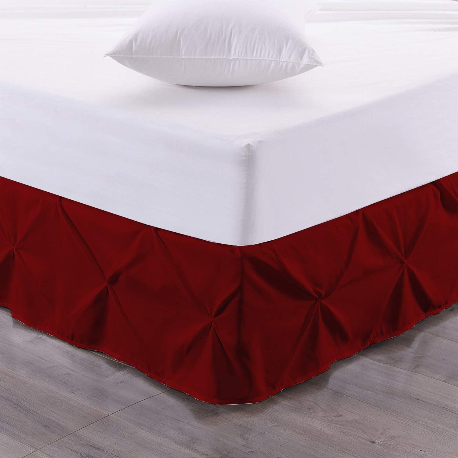 Luxury Pinch Pleated Bed Skirt 100% Egyptian Cotton 800 Thread Count 1-Piece Pintuck Bed Skirt 18" Inch Drop Length - Full Size (54" x 75") Inch, Burgundy Solid