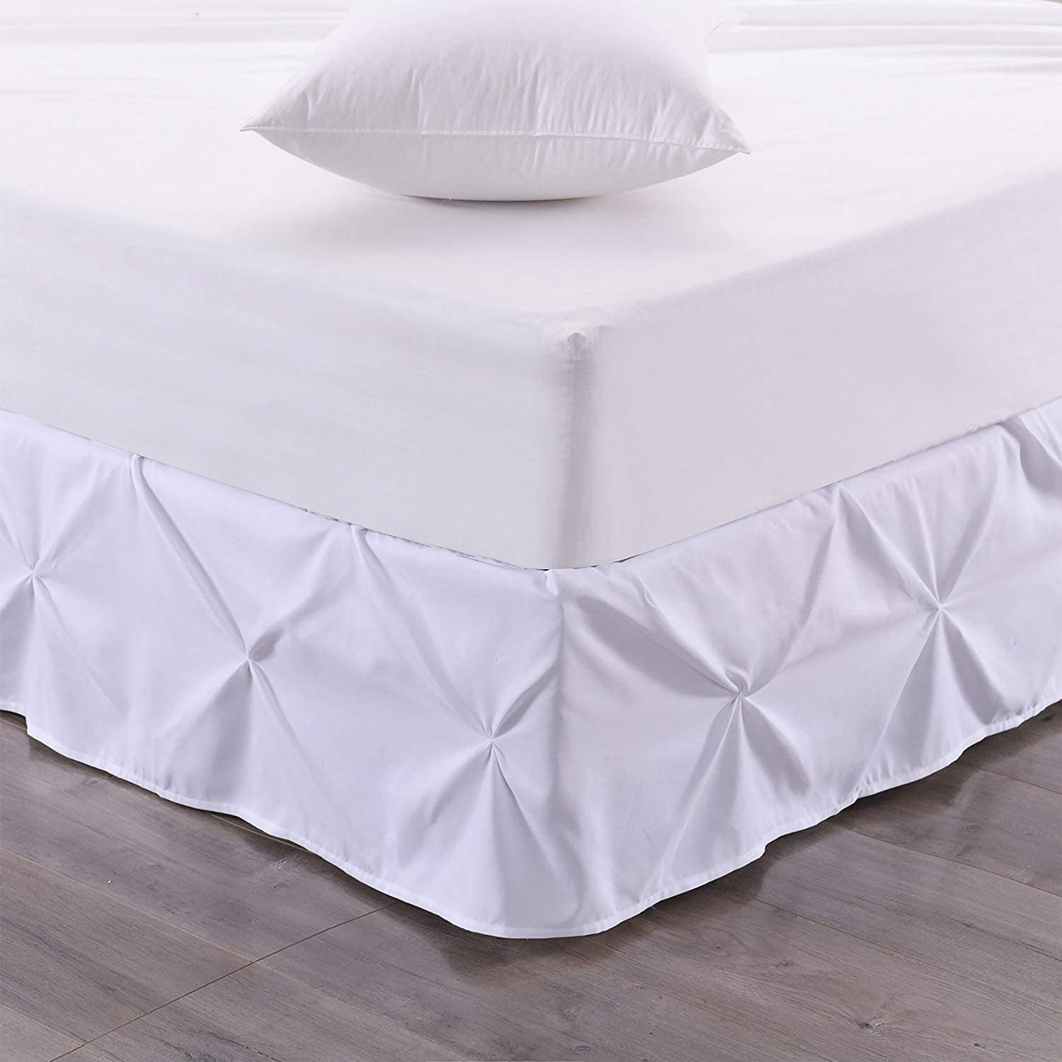 Luxury Pinch Pleated Bed Skirt 100% Egyptian Cotton 800 Thread Count 1-Piece Pintuck Bed Skirt 18" Inch Drop Length - Full Size (54" x 75") Inch, White Solid