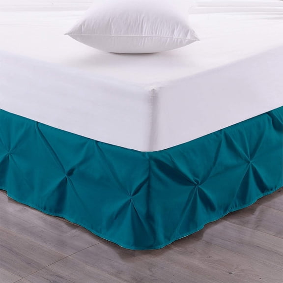 Luxury Pinch Pleated Bed Skirt 100% Egyptian Cotton 800 Thread Count 1-Piece Pintuck Bed Skirt 21" Inch Drop Length - Full Size (54" x 75") Inch, Teal Solid