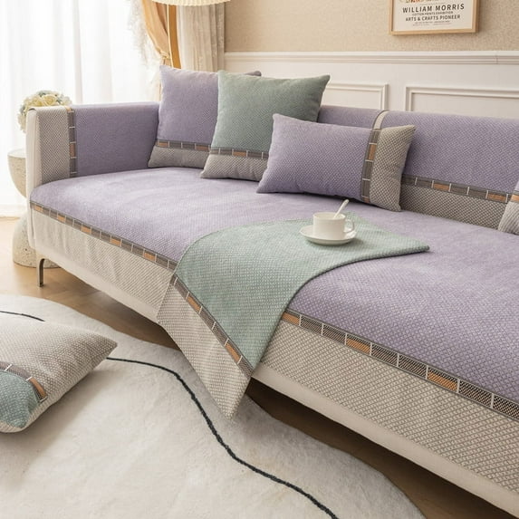Luxury PineFor Apple Grain Sofa Covers Non Slip L Shape Universal Sofa Towel Chaise Cover Lounge Couch Cover Protectors Home Decor (purple,90x240cm 1pcs)