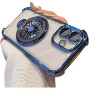 Luxury Plating Airbag Shockproof Case for iPhone 16 Pro Max 11 12 13 14 15 Pro Max Rotating Gyro Stand Phone Coverfor iPhone 12/Blue