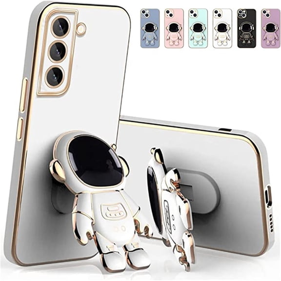Luxury Plating Case for Samsung Galaxy S23 Plus with 3D Astronaut Hidden Kickstand Soft TPU Camera Protective Women Girls Case for Samsung S23+ 6.6",White