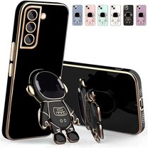Luxury Plating Case for Samsung Galaxy S23 Ultra with 3D Astronaut Hidden Kickstand Soft TPU Camera Protective Women Girls Case for Samsung S23 Ultra 6.8" ,Black