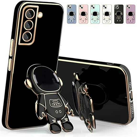 Luxury Plating Case for Samsung Galaxy S23 Ultra with 3D Astronaut Hidden Kickstand Soft TPU Camera Protective Women Girls Case for Samsung S23 Ultra 6.8" ,Black