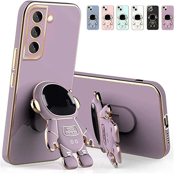 Luxury Plating Case for Samsung Galaxy S23 Ultra with 3D Astronaut Hidden Kickstand Soft TPU Camera Protective Women Girls Case for Samsung S23 Ultra 6.8" ,Purple