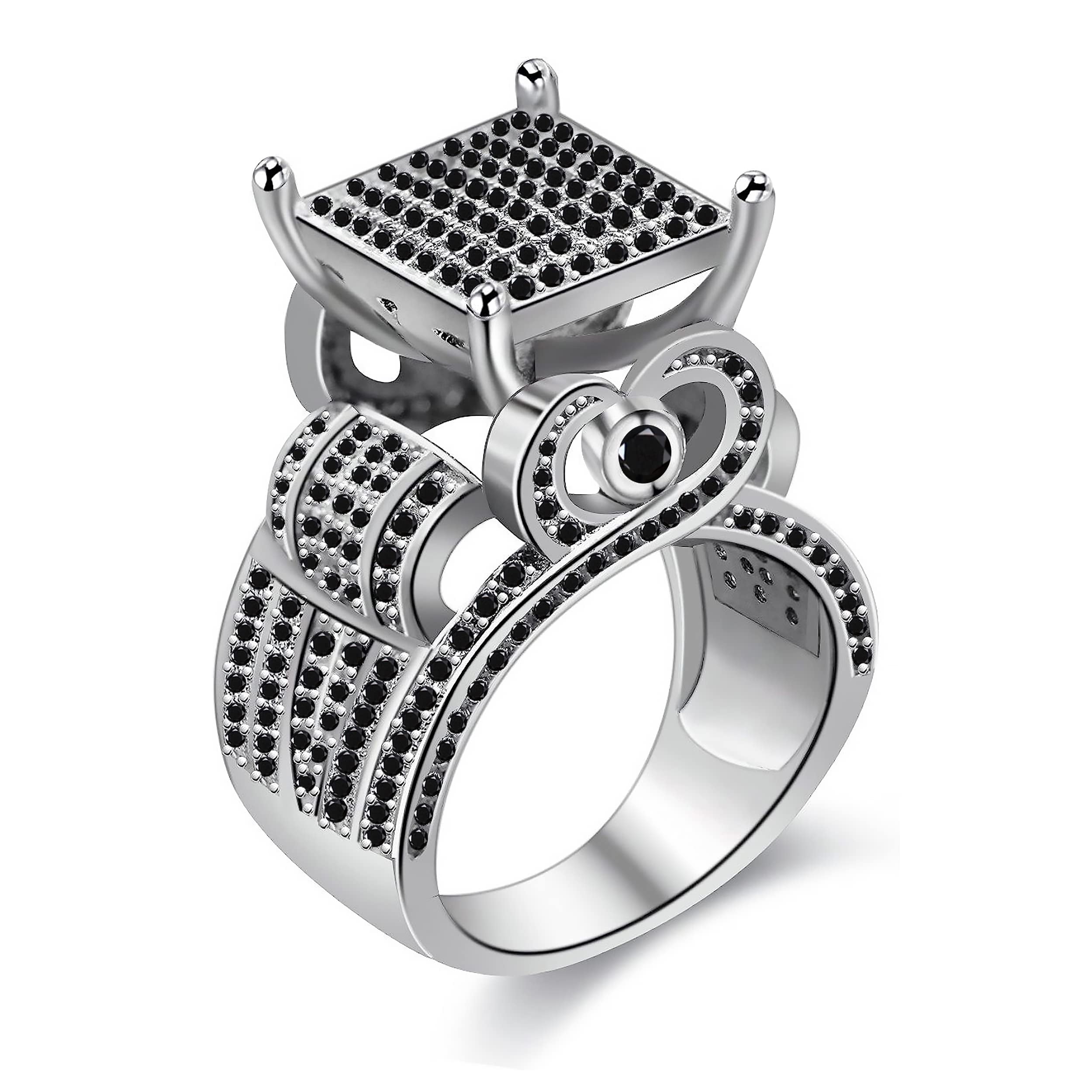 Luxury Platinum Plated Black Cubic Zircon Rings for Women