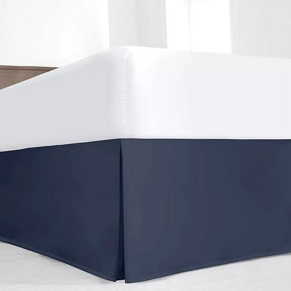 Luxury Pleated King Bed Skirt with Split Corners – 10 Inch Tailored Drop Easy Fit - Pleated Dust Ruffle - 100% Microfiber Soft, Wrinkle-Free Box Pleated Bed Skirts - Navy Blue.
