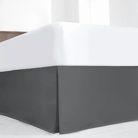 Luxury Pleated King Bed Skirt with Split Corners – 16 Inch Tailored Drop Easy Fit - Pleated Dust Ruffle - 100% Microfiber Soft, Wrinkle-Free Box Pleated Bed Skirts - Dark Gray.