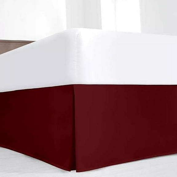 Luxury Pleated Twin Bed Skirt with Split Corners – 10 Inch Tailored Drop Easy Fit - Pleated Dust Ruffle - 100% Microfiber Soft, Wrinkle-Free Box Pleated Bed Skirts - Burgundy.