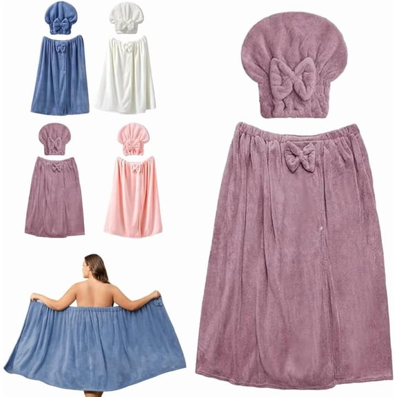 Luxury Plus-Size Towel Wraps Set for Women with Hair Towel Wrap, Wearable Towel Dress with Elastic Band