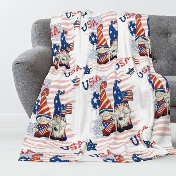 Luxury Plush 4th of July Patriotic Blanket USA Gnome American Fag Independence Day Throw Blanket for Couch,Lightweight Soft and Warm Throws Blankets for Sofa Bed Living Room in Spring 50"X60"