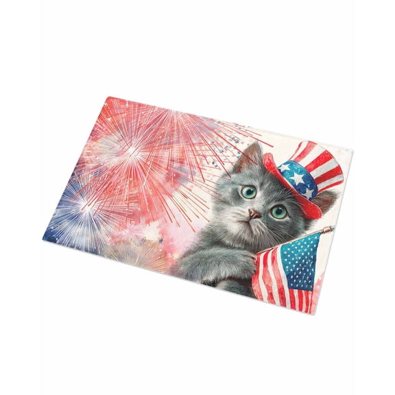 Luxury Plush Bathroom Rugs Mat, American Flag Fireworks Soft Shaggy Bath Carpet, Cute Cats Abstract Art Non-Slip Floor Mat for Kitchen, Bedroom, 16"x24"