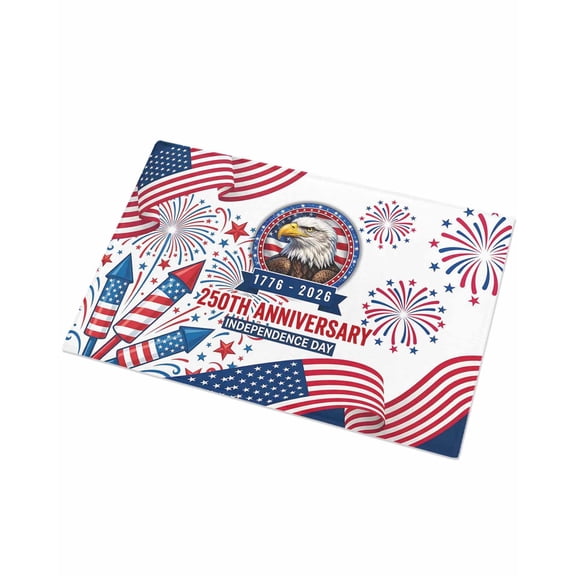 Luxury Plush Bathroom Rugs Mat, Anniversary USA Flag Soft Shaggy Bath Carpet, Eagle American Fireworks Non-Slip Floor Mat for Kitchen, Bedroom, 20"x31.5"