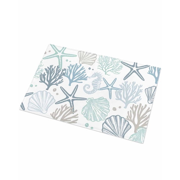 Luxury Plush Bathroom Rugs Mat, Aqua Teal Coastal Soft Shaggy Bath Carpet, Summer Beach Starfish Coral Nautical Non-Slip Floor Mat for Kitchen, Bedroom, 20"x31.5"
