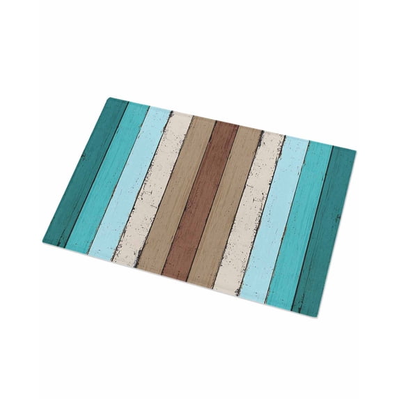 Luxury Plush Bathroom Rugs Mat, Aqua Teal Soft Shaggy Bath Carpet, Farmhouse Wood Grain Vintage Brown Striped Non-Slip Floor Mat for Kitchen, Bedroom, 16"x24"