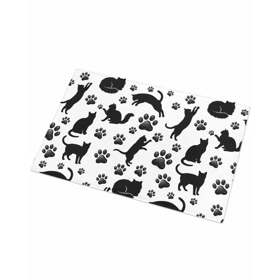 Luxury Plush Bathroom Rugs Mat, Black Cat Soft Shaggy Bath Carpet, Cat Paw Cute Silhouette Non-Slip Floor Mat for Kitchen, Bedroom, 24"x35"