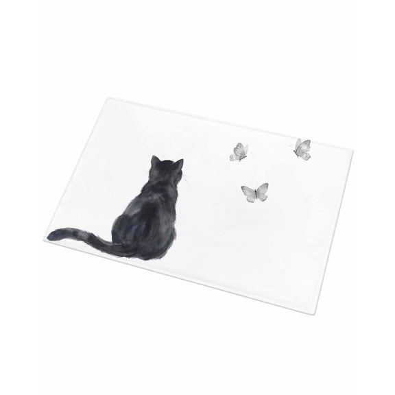 Luxury Plush Bathroom Rugs Mat, Black Cat Soft Shaggy Bath Carpet, Funny Cute Cats Grey Butterfly Animals Non-Slip Floor Mat for Kitchen, Bedroom, 24"x35"