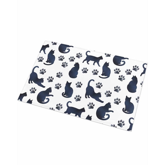 Luxury Plush Bathroom Rugs Mat, Black Navy Blue Cat Soft Shaggy Bath Carpet, Cat Paw Farmhouse Non-Slip Floor Mat for Kitchen, Bedroom, 16"x24"