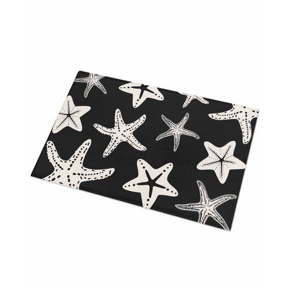 Luxury Plush Bathroom Rugs Mat, Black Starfish Coastal Soft Shaggy Bath Carpet, Nautical Summer Ocean Abstract Art Non-Slip Floor Mat for Kitchen, Bedroom, 24"x35"