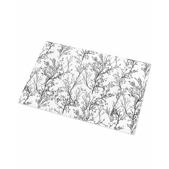 Luxury Plush Bathroom Rugs Mat, Black White Botanical Soft Shaggy Bath Carpet, Vintage Floral Plants Branch Non-Slip Floor Mat for Kitchen, Bedroom, 24"x35"