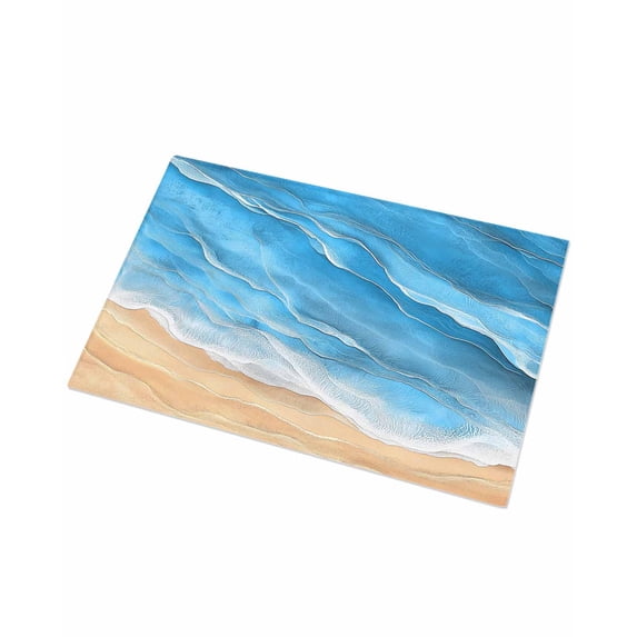 Luxury Plush Bathroom Rugs Mat, Blue Coastal Beach Soft Shaggy Bath Carpet, Summer Nautical Ocean Beige Seaside Non-Slip Floor Mat for Kitchen, Bedroom, 20"x31.5"