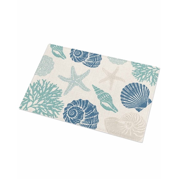 Luxury Plush Bathroom Rugs Mat, Blue Coastal Soft Shaggy Bath Carpet, Starfish Shell Coral Summer Beach Rustic Non-Slip Floor Mat for Kitchen, Bedroom, 20"x31.5"
