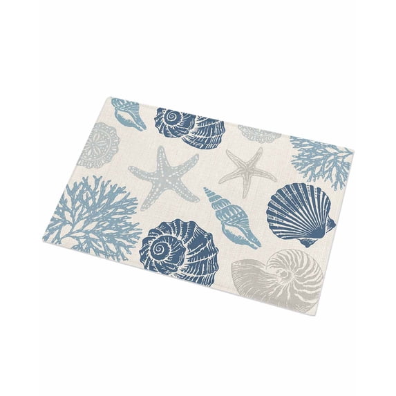 Luxury Plush Bathroom Rugs Mat, Blue Grey Coastal Soft Shaggy Bath Carpet, Nautical Shell Starfish Coral Summer Beach Rustic Non-Slip Floor Mat for Kitchen, Bedroom, 20"x31.5"
