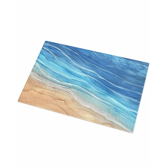 Luxury Plush Bathroom Rugs Mat, Blue Ombre Coastal Soft Shaggy Bath Carpet, Summer Nautical Beach Ocean Seaside Non-Slip Floor Mat for Kitchen, Bedroom, 20"x31.5"