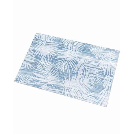 Luxury Plush Bathroom Rugs Mat, Blue Palm Leaves Soft Shaggy Bath Carpet, Summer Tropical Botanical Coastal Non-Slip Floor Mat for Kitchen, Bedroom, 18"x30"