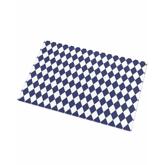 Luxury Plush Bathroom Rugs Mat, Blue Plaid Soft Shaggy Bath Carpet, Modern Minimalist Geometric Gingham Checkered Non-Slip Floor Mat for Kitchen, Bedroom, 18"x30"