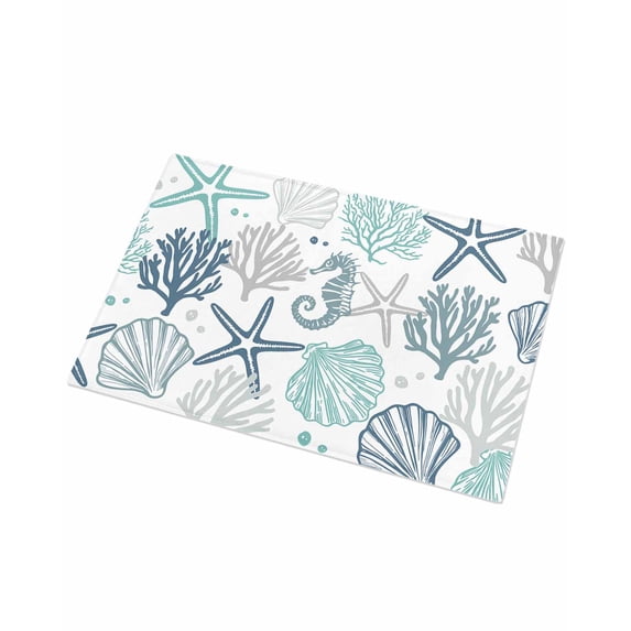 Luxury Plush Bathroom Rugs Mat, Blue Teal Coastal Soft Shaggy Bath Carpet, Summer Beach Starfish Coral Nautical Non-Slip Floor Mat for Kitchen, Bedroom, 24"x35"