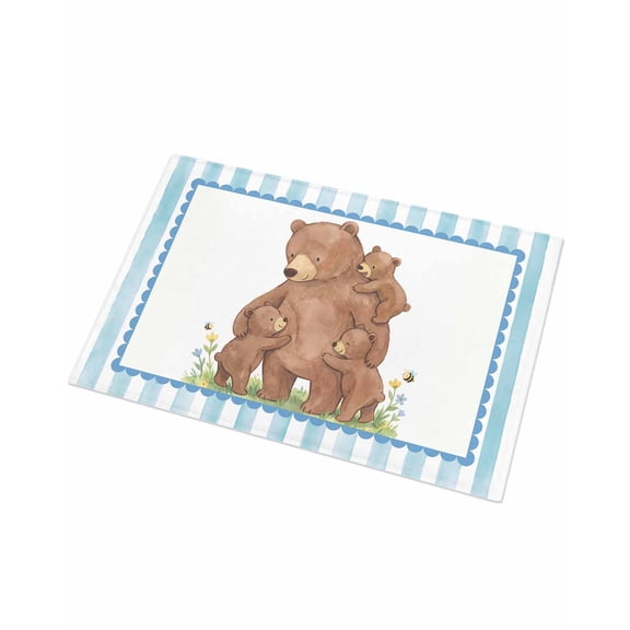 Luxury Plush Bathroom Rugs Mat, Brown Bears Soft Shaggy Bath Carpet, Cute Animals Blue Striped Non-Slip Floor Mat for Kitchen, Bedroom, 24"x35"