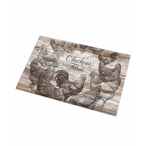 Luxury Plush Bathroom Rugs Mat, Brown Vintage Rooster Soft Shaggy Bath Carpet, Farmhouse Wooden Chickens Farm Non-Slip Floor Mat for Kitchen, Bedroom, 16"x24"