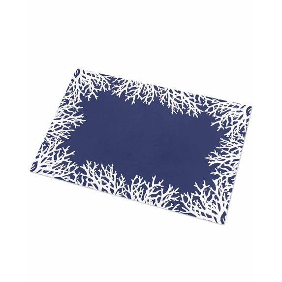 Luxury Plush Bathroom Rugs Mat, Coastal Coral Soft Shaggy Bath Carpet, Navy Blue Ocean Marine Nautical Beach Non-Slip Floor Mat for Kitchen, Bedroom, 16"x24"