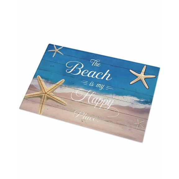 Luxury Plush Bathroom Rugs Mat, Coastal Starfish Soft Shaggy Bath Carpet, Beach Ocean Nautical Wooden Grain Non-Slip Floor Mat for Kitchen, Bedroom, 16"x24"