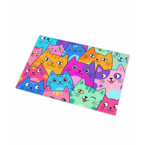 Luxury Plush Bathroom Rugs Mat, Colorful Cat Soft Shaggy Bath Carpet, Modern Abstract Art Cartoon Non-Slip Floor Mat for Kitchen, Bedroom, 16"x24"