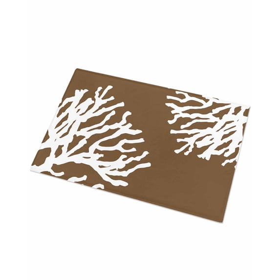 Luxury Plush Bathroom Rugs Mat, Coral Brown Soft Shaggy Bath Carpet, White Coastal Ocean Marine Nautical Beach Non-Slip Floor Mat for Kitchen, Bedroom, 16"x24"