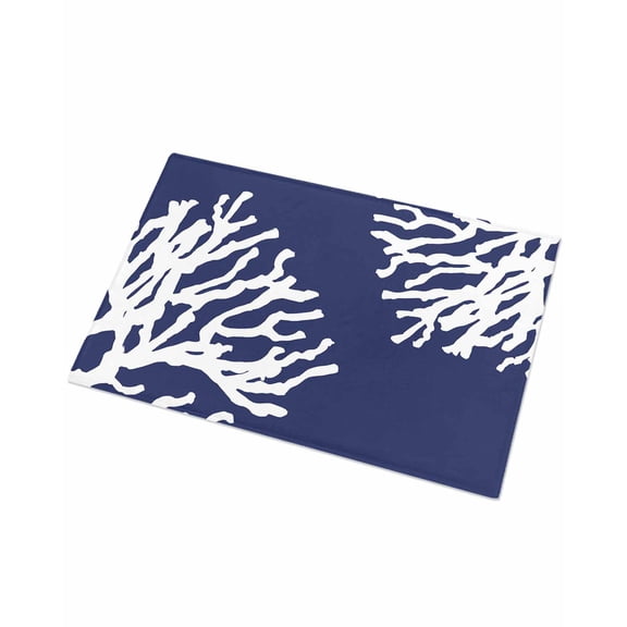 Luxury Plush Bathroom Rugs Mat, Coral Navy Blue Soft Shaggy Bath Carpet, Coastal Ocean Marine Nautical Beach Non-Slip Floor Mat for Kitchen, Bedroom, 24"x35"