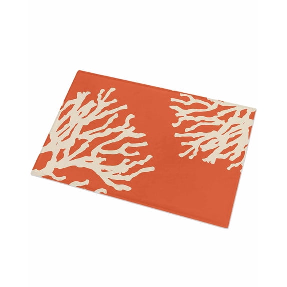 Luxury Plush Bathroom Rugs Mat, Coral Orange Soft Shaggy Bath Carpet, Coastal White Ocean Marine Nautical Beach Non-Slip Floor Mat for Kitchen, Bedroom, 16"x24"