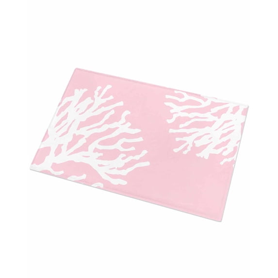 Luxury Plush Bathroom Rugs Mat, Coral Pink Soft Shaggy Bath Carpet, Coastal White Ocean Marine Nautical Beach Non-Slip Floor Mat for Kitchen, Bedroom, 24"x35"