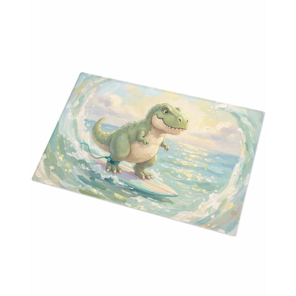 Luxury Plush Bathroom Rugs Mat, Cute Dinosaur Surfing Soft Shaggy Bath Carpet, Summer Beach Watercolor Boho Non-Slip Floor Mat for Kitchen, Bedroom, 16"x24"