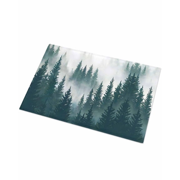 Luxury Plush Bathroom Rugs Mat, Dark Green Pine Forest Soft Shaggy Bath Carpet, Misty Tree Clouds Nature Non-Slip Floor Mat for Kitchen, Bedroom, 16"x24"