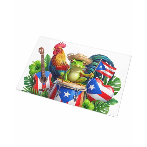 Luxury Plush Bathroom Rugs Mat, Farmhouse Frog Rooster Soft Shaggy Bath Carpet, Puerto Rico Flag Tropical Non-Slip Floor Mat for Kitchen, Bedroom, 24"x35"