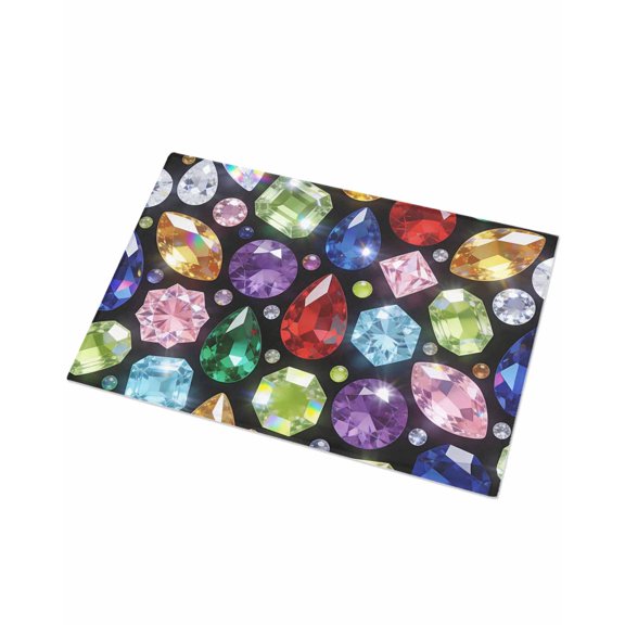 Luxury Plush Bathroom Rugs Mat, Jewelry Soft Shaggy Bath Carpet, Colorful Gemstone Classic Black Non-Slip Floor Mat for Kitchen, Bedroom, 24"x35"