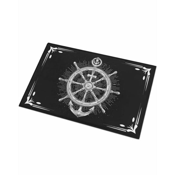 Luxury Plush Bathroom Rugs Mat, Nautical Anchor Soft Shaggy Bath Carpet, Coastal Ocean Sea Chic Textured Black Non-Slip Floor Mat for Kitchen, Bedroom, 24"x35"