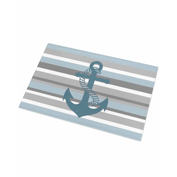 Luxury Plush Bathroom Rugs Mat, Nautical Anchor Soft Shaggy Bath Carpet, Ocean Grey Blue Stripes Simple Lines Non-Slip Floor Mat for Kitchen, Bedroom, 16"x24"